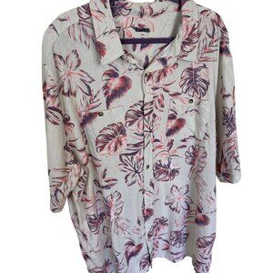 King Size Mens Hawaiian Button Up Shirt Beige & Pink Tropical Print 3X Plus Size